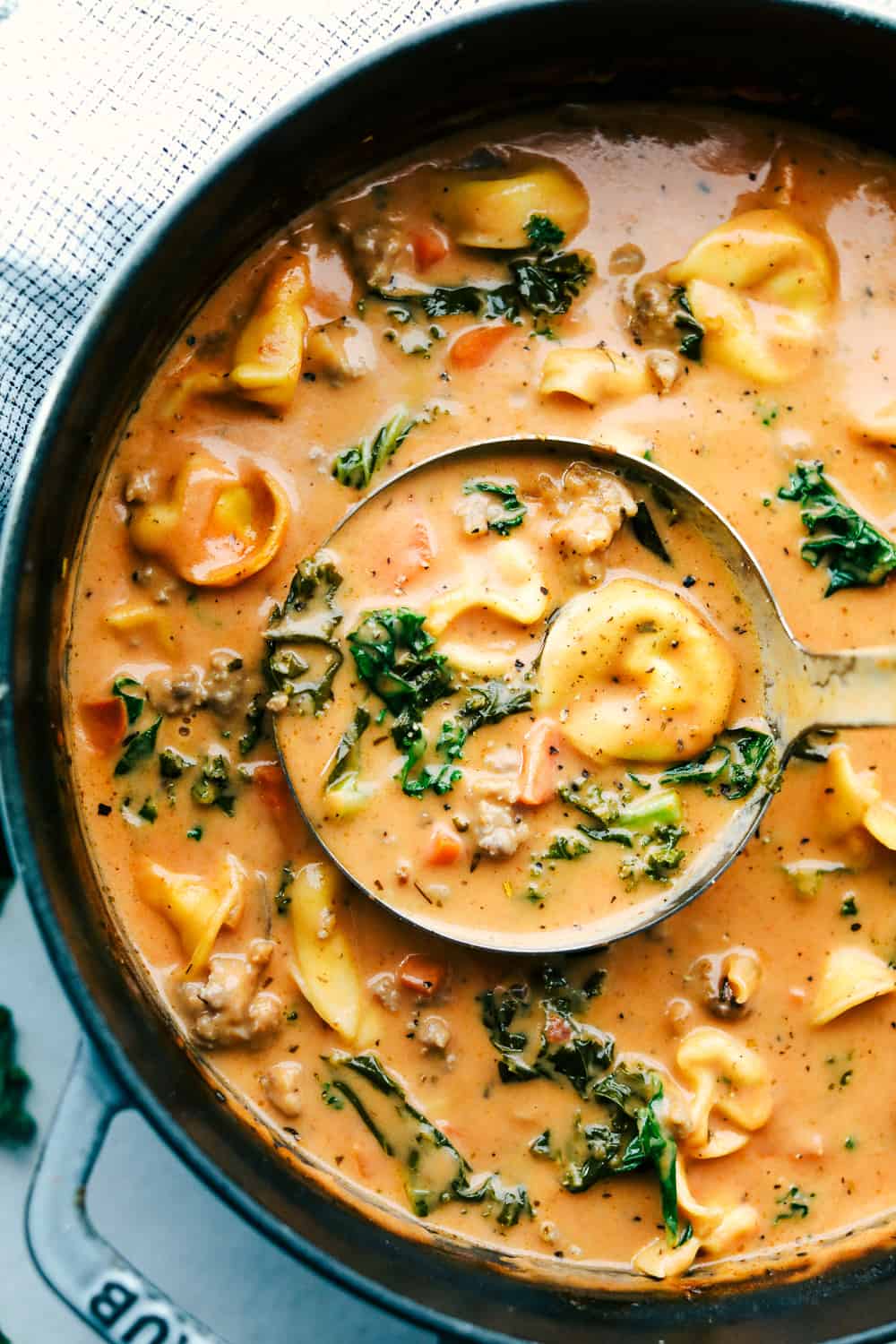 Creamy Tomato Tortellini Soup with Greens
