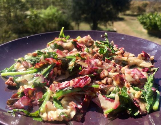 Wilted Radicchio & Arugula Salad with Gouda & Pecans
